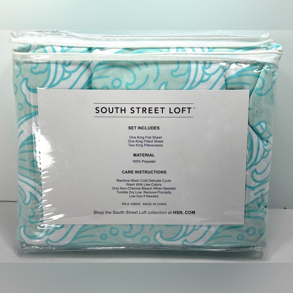NEW - South Street Loft 4-Piece King Sheet Set Coastal Living Wave Pattern - Picture 3 of 4